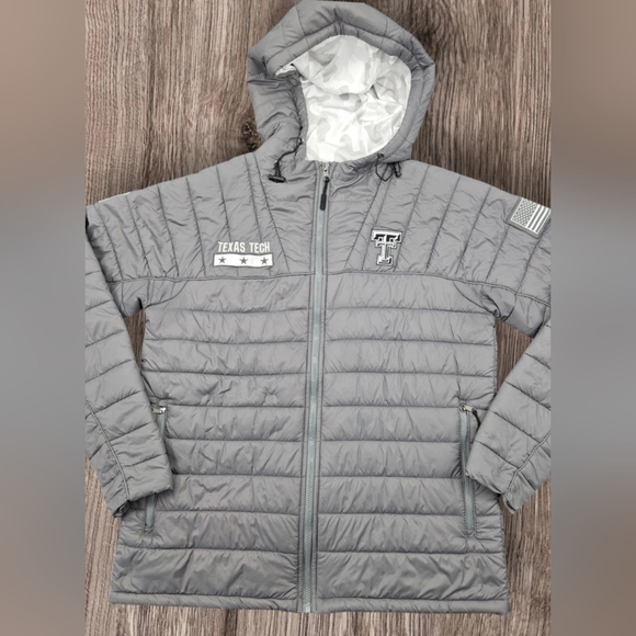 Texas Tech Men's Medium Grey Military Iceman Full-Zip Light Puffer Hooded Jacket - Picture 1 of 7